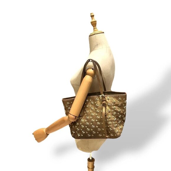 JIMMY CHOO Sasha S Studded Tote Bag Beige Gold Leather Handbag - Picture 4 of 9